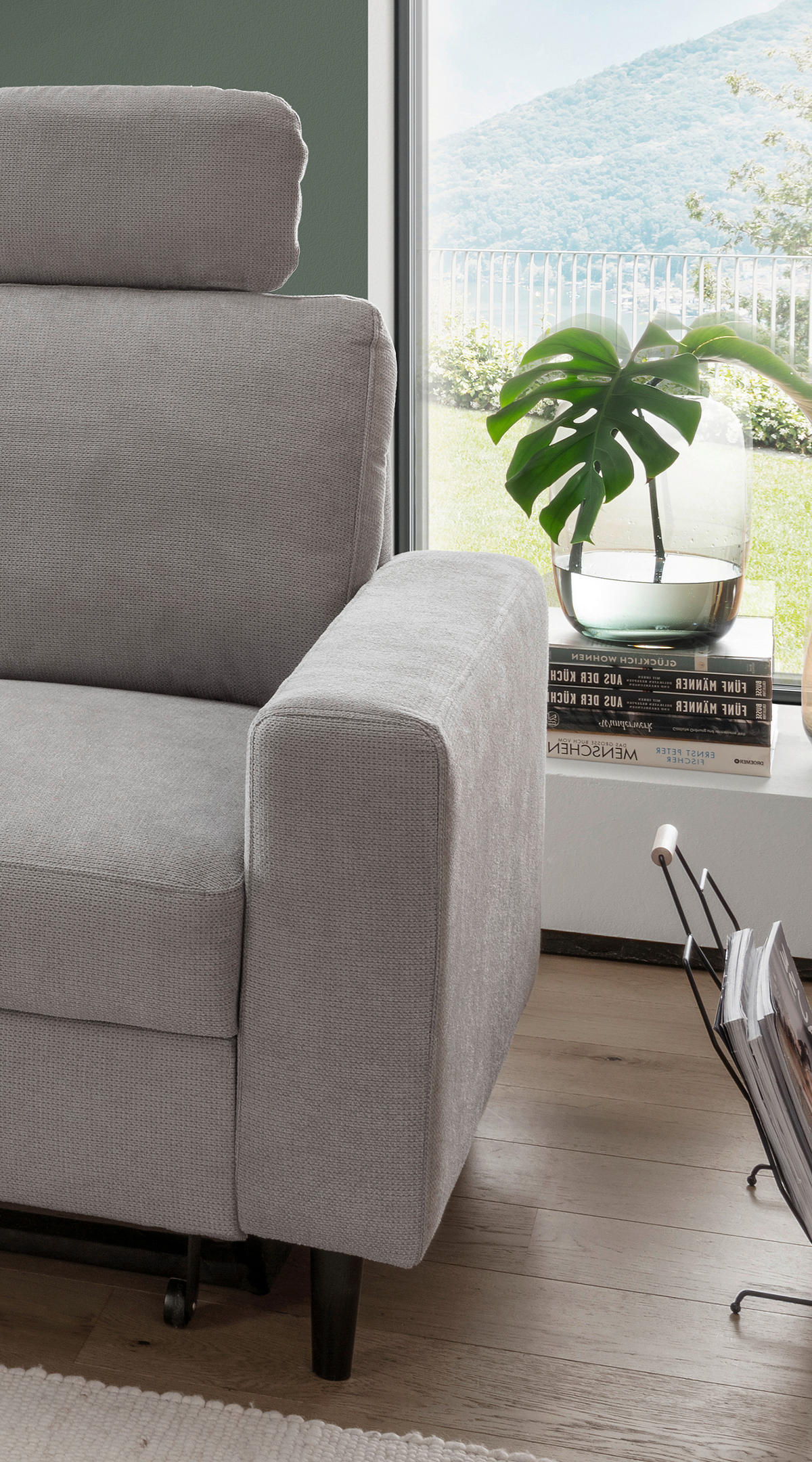ECKSCHLAFSOFA Chenille Grau  - Schwarz/Grau, MODERN, Holz/Textil (147/234cm) - Livetastic