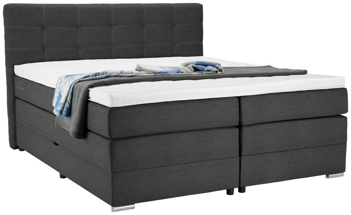 BOXSPRINGBETT 180/200 cm  Dunkelgrau  - Dunkelgrau/Silberfarben, Konventionell, Holz/Holzwerkstoff (180/200cm) - Moderano