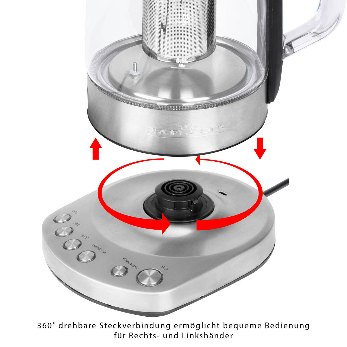 Teekocher und Wasserkocher - Edelstahlfarben/Schwarz, Basics, Glas/Metall (21,5/25,5/19,5cm) - Bomann