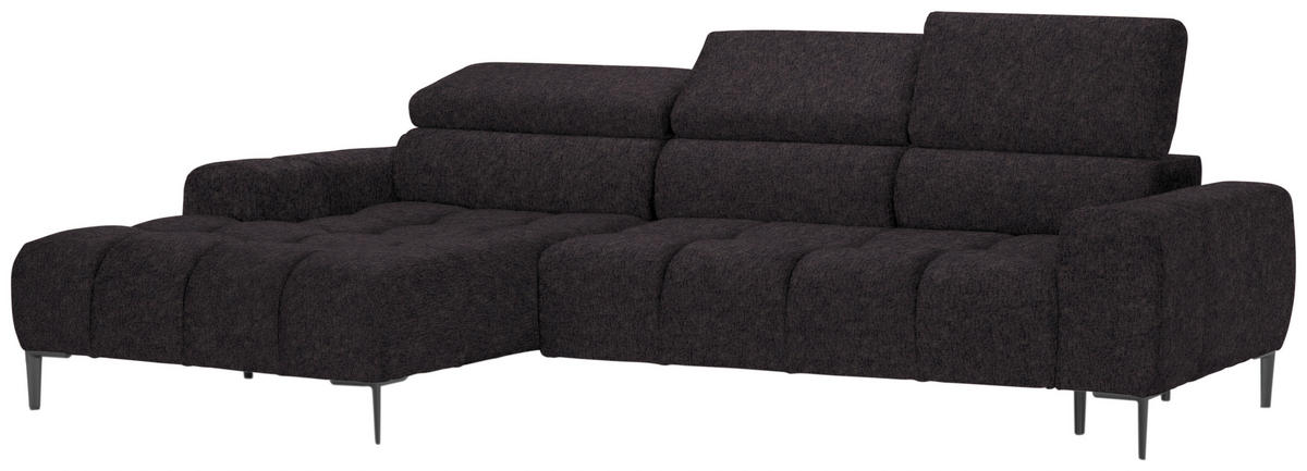 ECKSOFA in Samt, Webstoff Anthrazit  - Anthrazit/Schwarz, Design, Textil/Metall (177/270cm) - Welnova