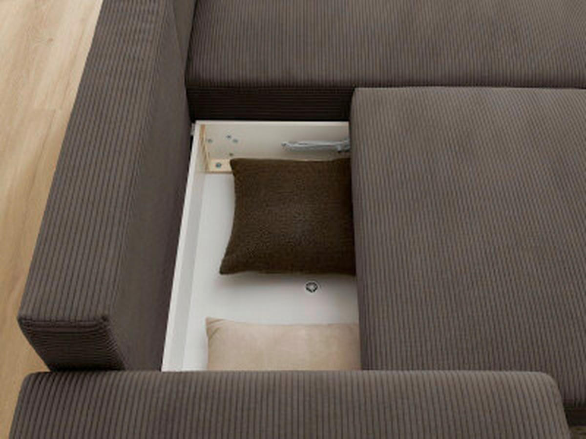 ECKSOFA Ottomane rechts  ATILLA Taupe Cord  - Taupe/Schwarz, MODERN, Kunststoff/Textil (244/149cm)