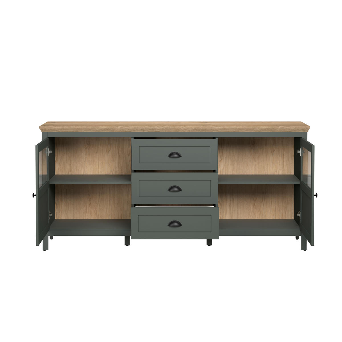 SIDEBOARD STANTON 185/86/45 cm 3 Schublade(n)  - Waldgrün/Schwarz, Design, Glas/Holzwerkstoff (185/86/45cm) - MID.YOU