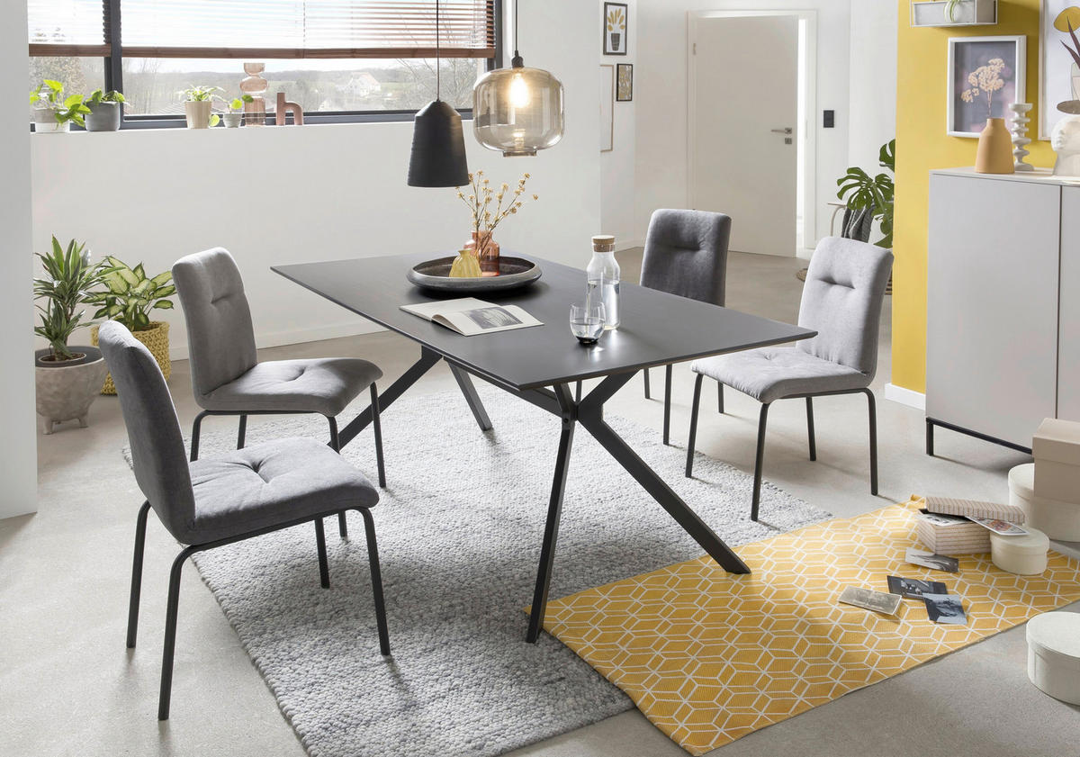 STUHL-SET 2 Stück  in  - Dunkelgrau/Schwarz, Design, Textil/Metall (44,5/87/55,5cm) - Livetastic