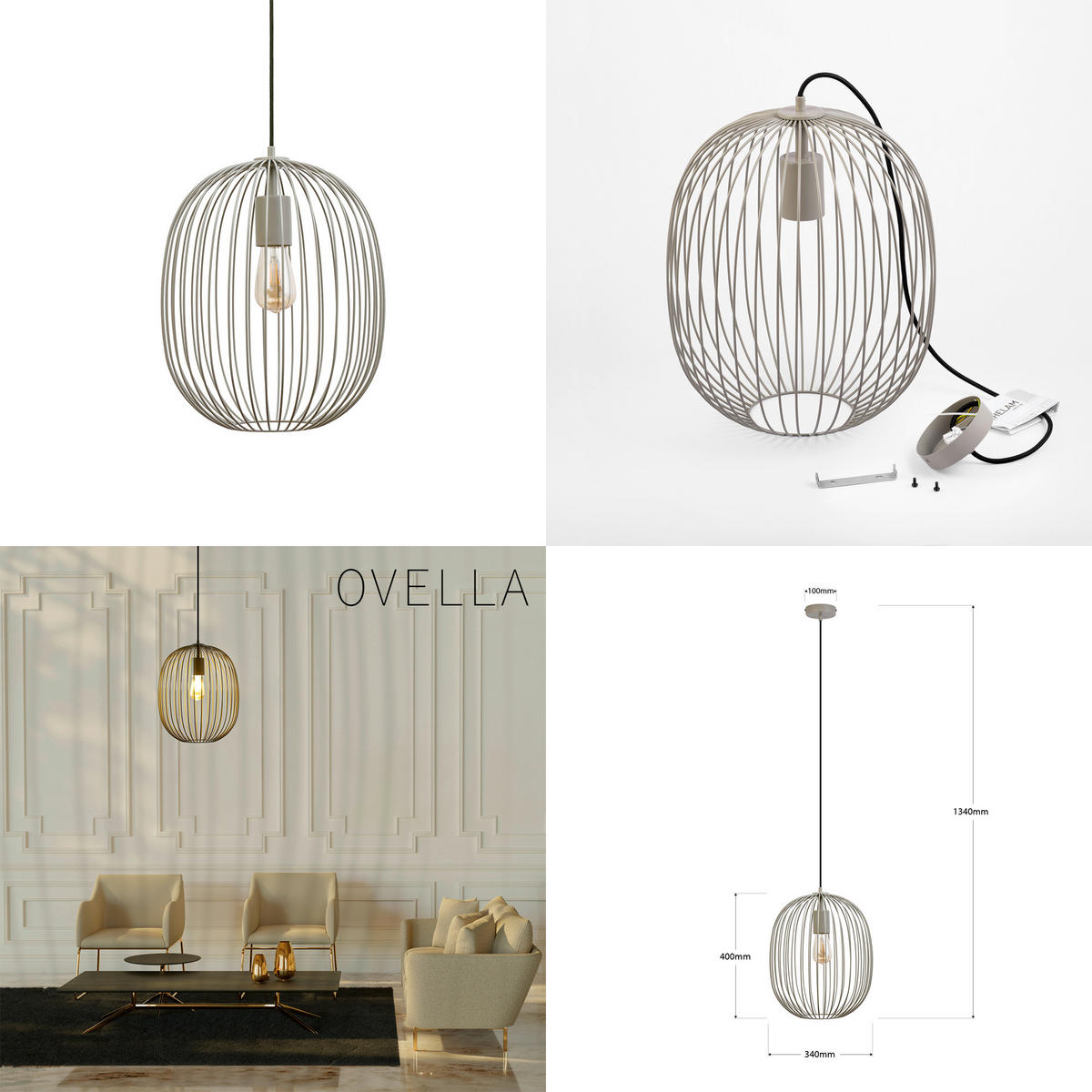 HÄNGELEUCHTE 34/34/134 cm  - Greige, Trend, Metall (34/34/134cm)