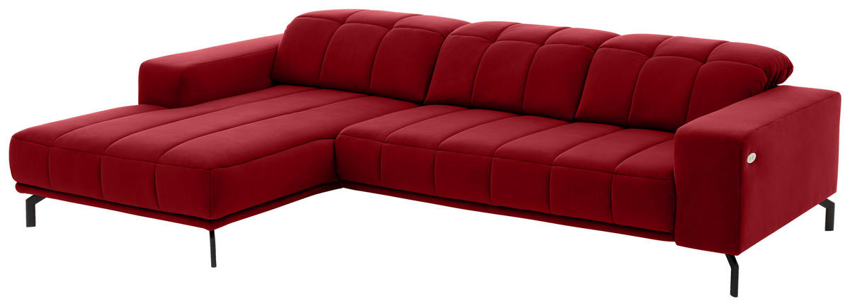 ECKSOFA Rot Velours  - Rot/Schwarz, Design, Textil/Metall (195/293cm) - Beldomo Style