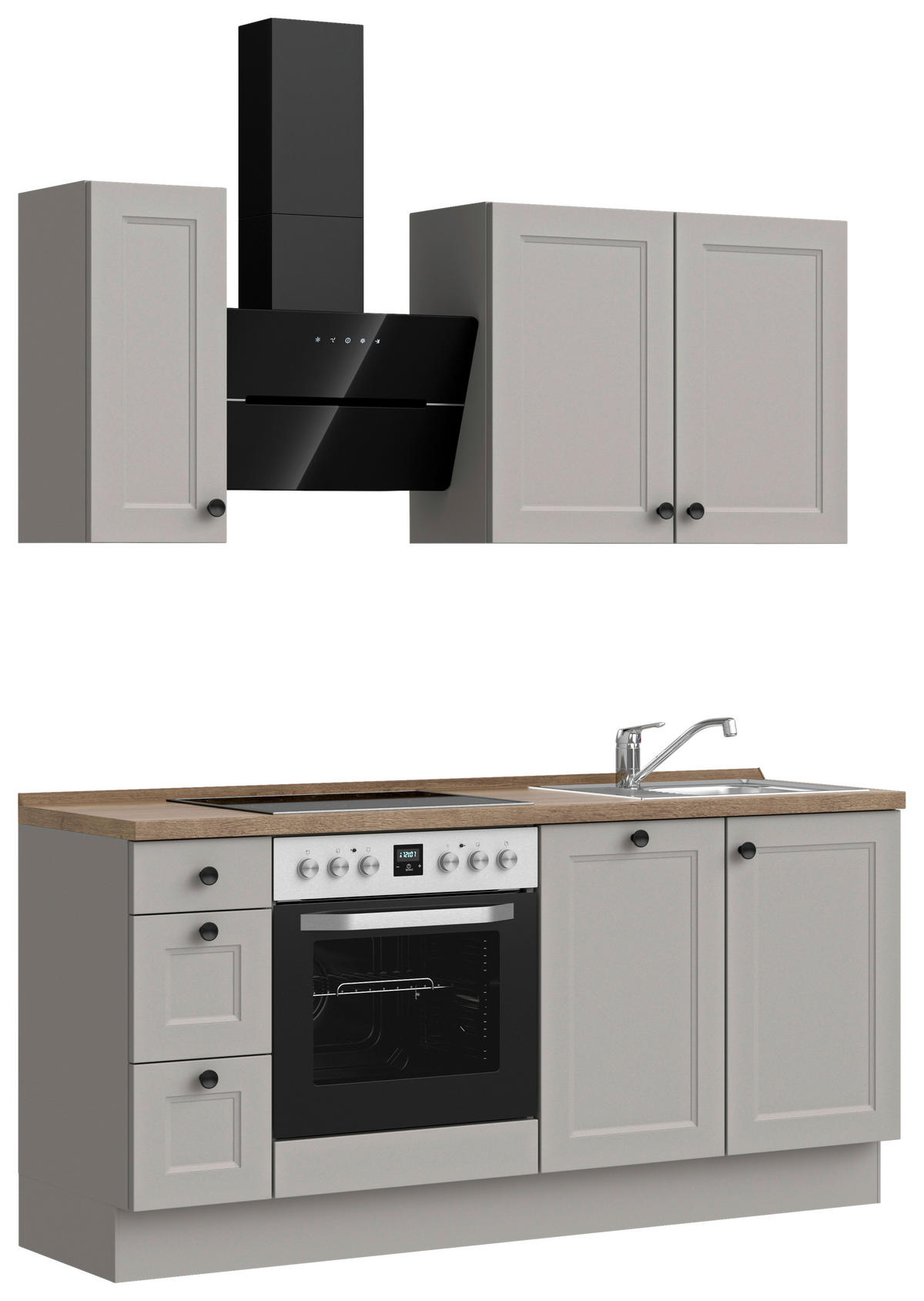 KÜCHENLEERBLOCK 180 cm   in Grau, Eiche dunkel  - Eiche dunkel/Schwarz, ROMANTIK / LANDHAUS, Holzwerkstoff/Metall (180cm) - Nobilia