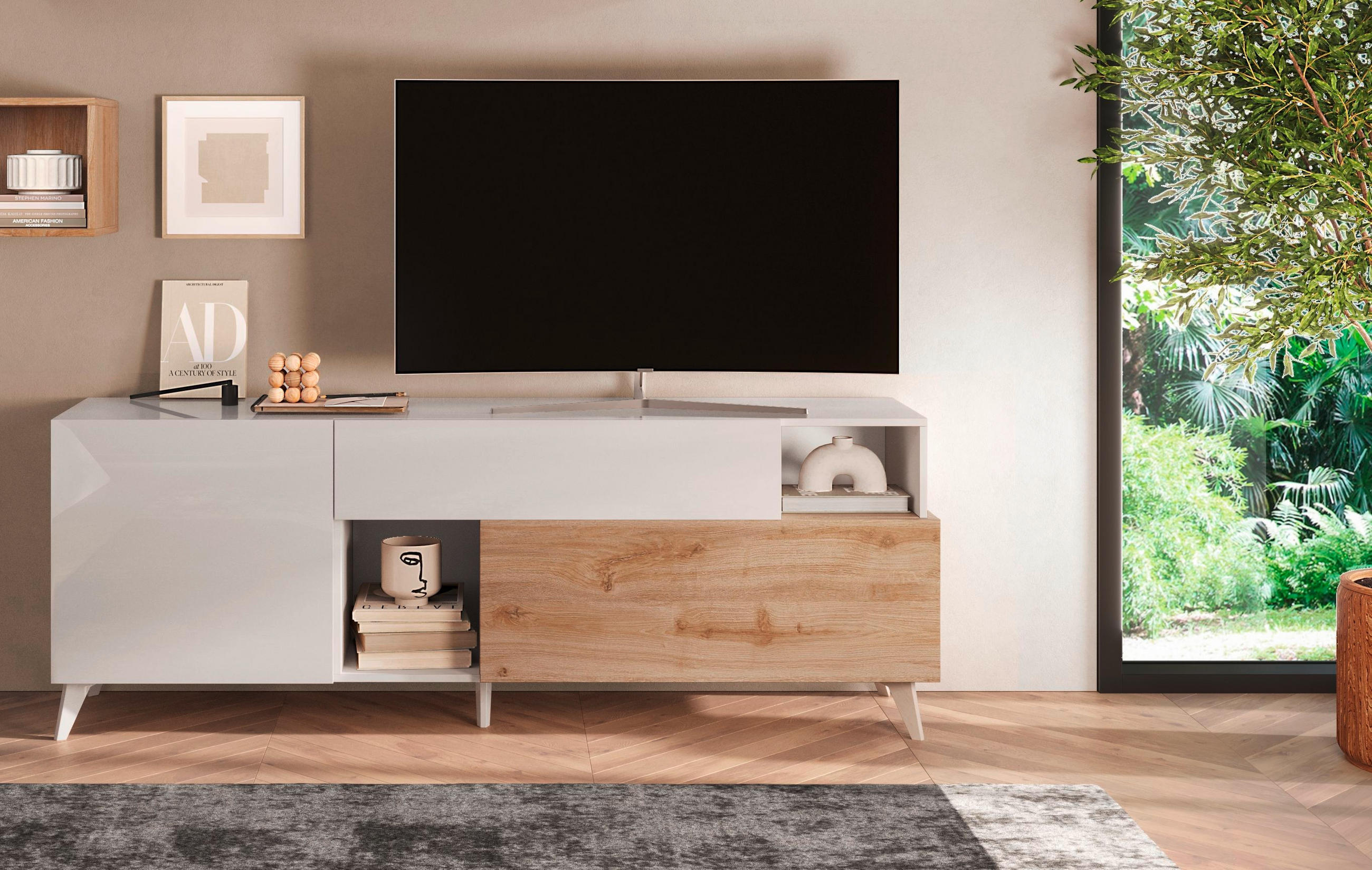 TV-ELEMENT - Eichefarben/Weiß Hochglanz, MODERN, Holzwerkstoff/Kunststoff (181/67/42cm) - Carryhome