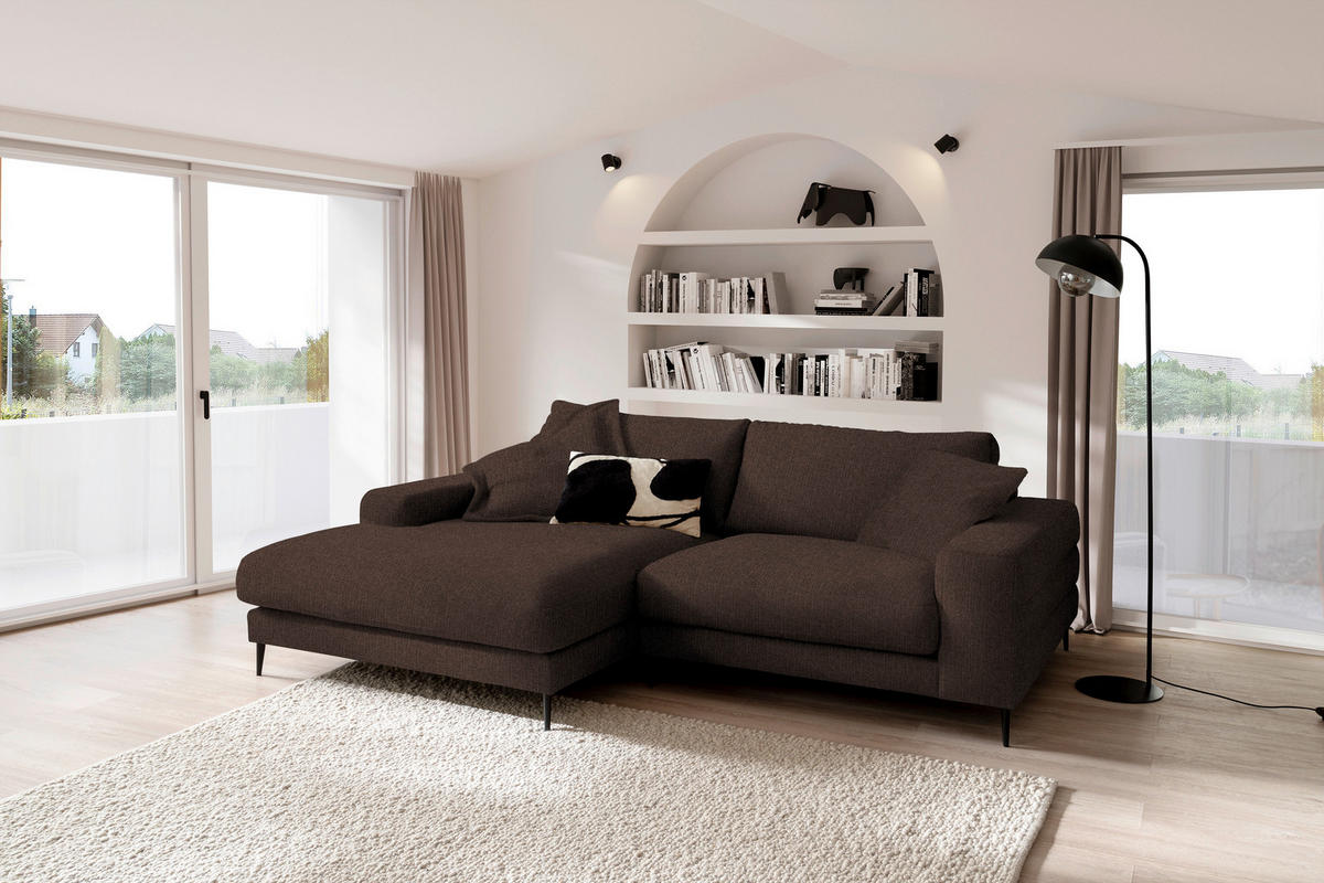 ECKSOFA in Flachgewebe Dunkelbraun  - Dunkelbraun/Schwarz, Design, Textil/Metall (177/253cm) - Dieter Knoll
