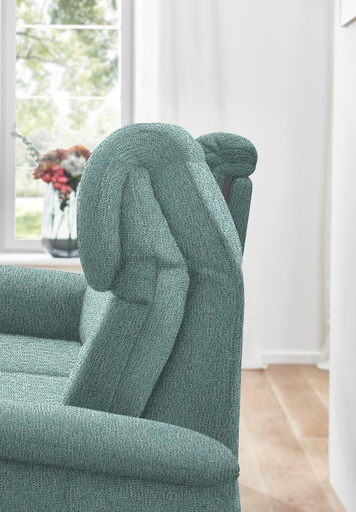 TRAPEZSOFA in Flachgewebe Salbeigrün  - Salbeigrün/Schwarz, Konventionell, Textil/Metall (219/107/97cm) - Pure Home Comfort