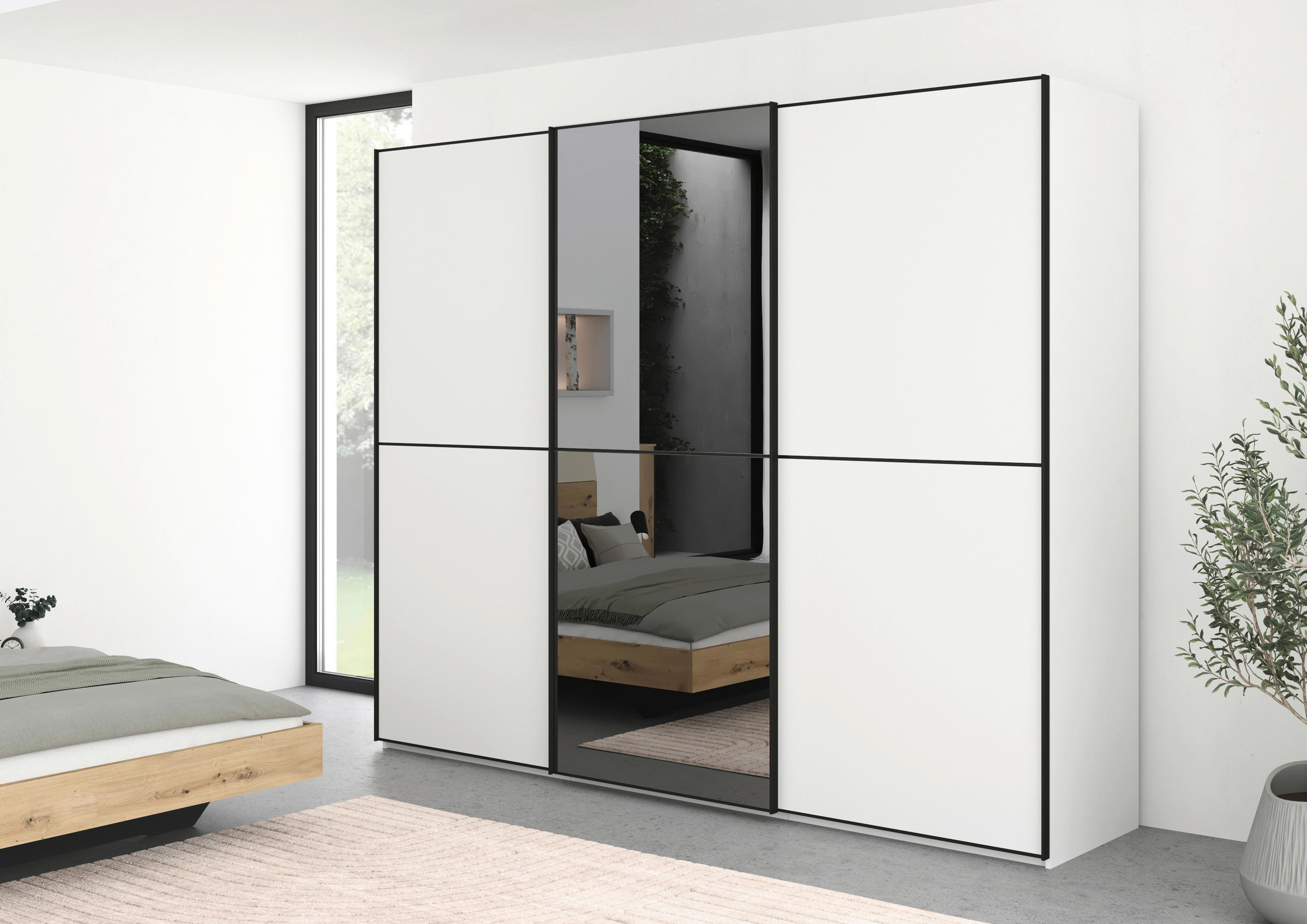 SCHWEBETÜRENSCHRANK 301/223/68 cm 3-türig Schwarz, Weiß  - Schwarz/Weiß, KONVENTIONELL, Glas/Holzwerkstoff (301/223/68cm) - Novel
