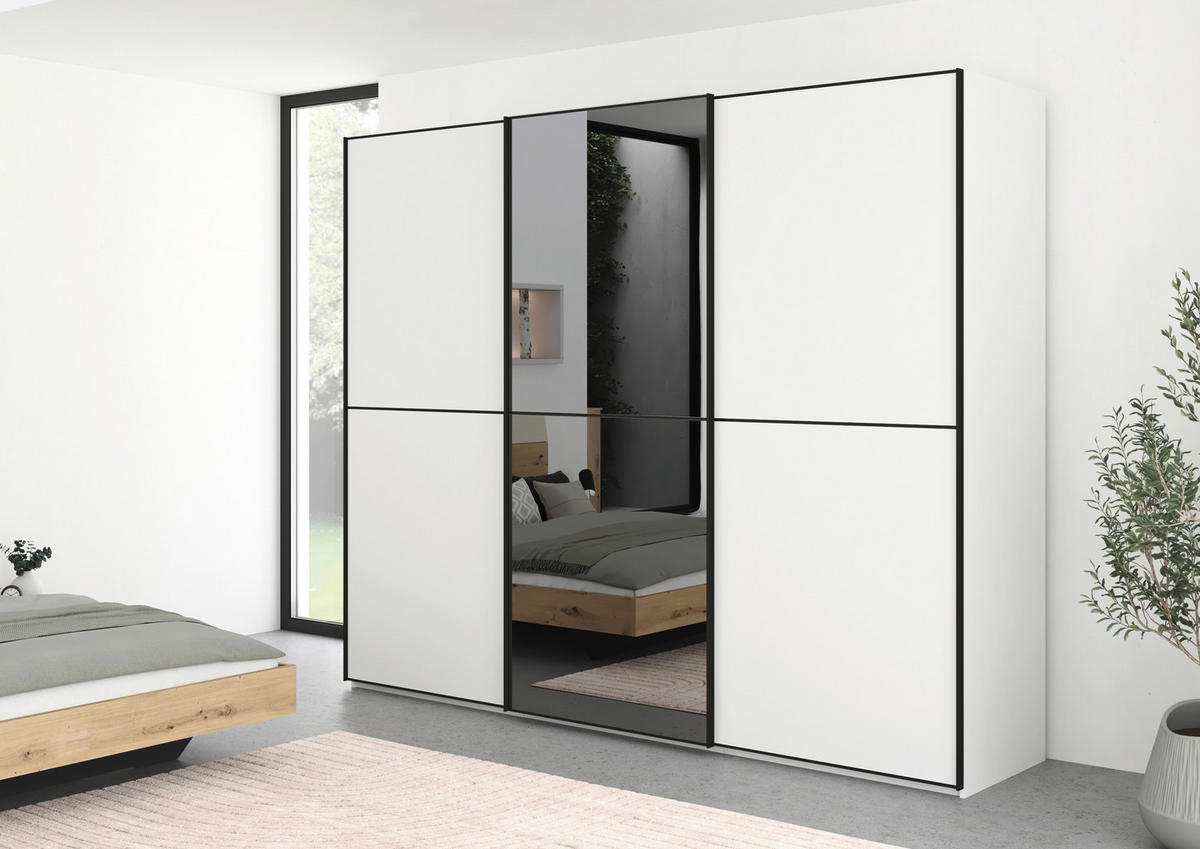 SCHWEBETÜRENSCHRANK 301/223/68 cm 3-türig Weiß, Schwarz  - Schwarz/Weiß, KONVENTIONELL, Glas/Holzwerkstoff (301/223/68cm) - Novel