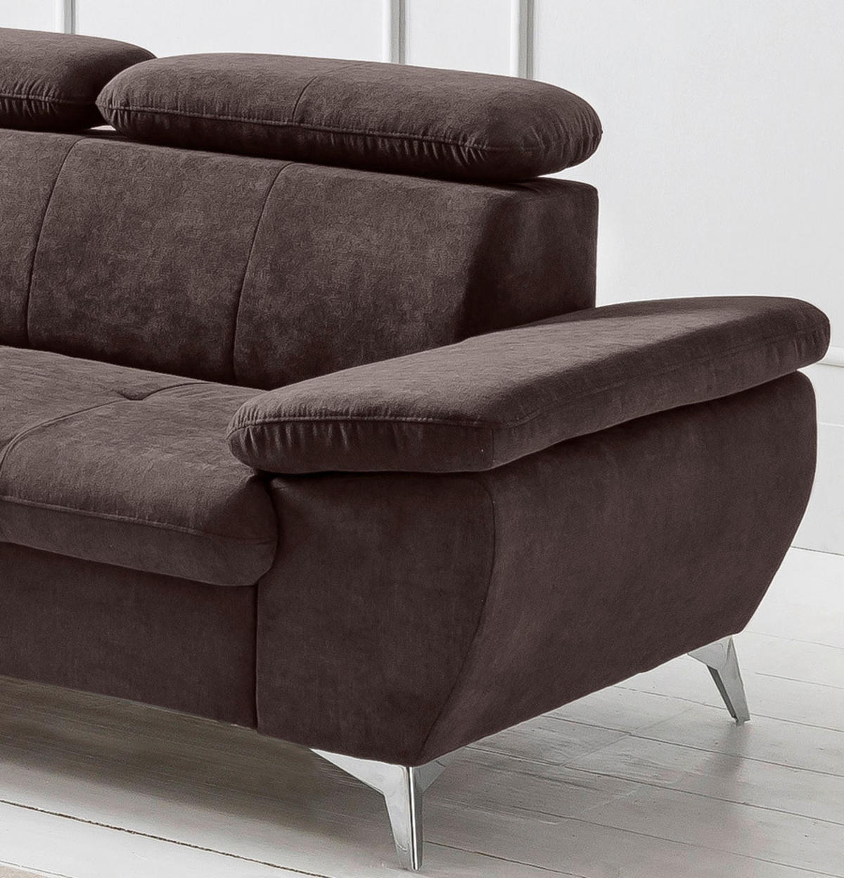 ECKSOFA Dunkelbraun Mikrofaser  - Chromfarben/Dunkelbraun, KONVENTIONELL, Textil/Metall (209/256cm) - Livetastic