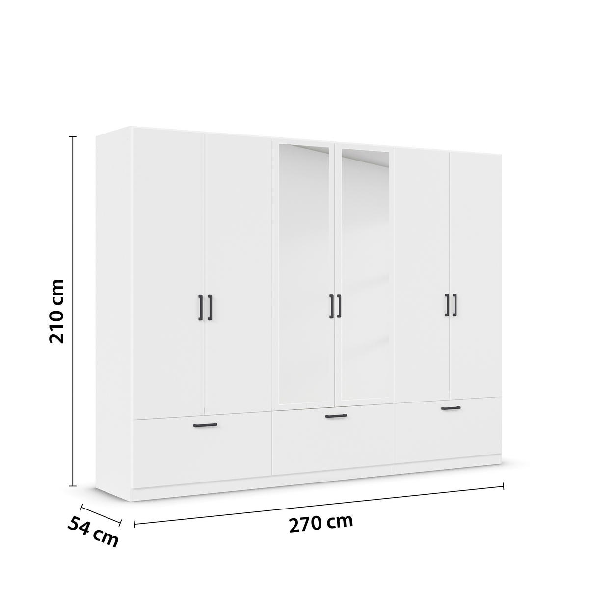 KLEIDERSCHRANK 271/210/54 cm 6-türig Weiß  - Weiß/Grau, Basics, Holzwerkstoff/Metall (271/210/54cm) - Rauch Möbel