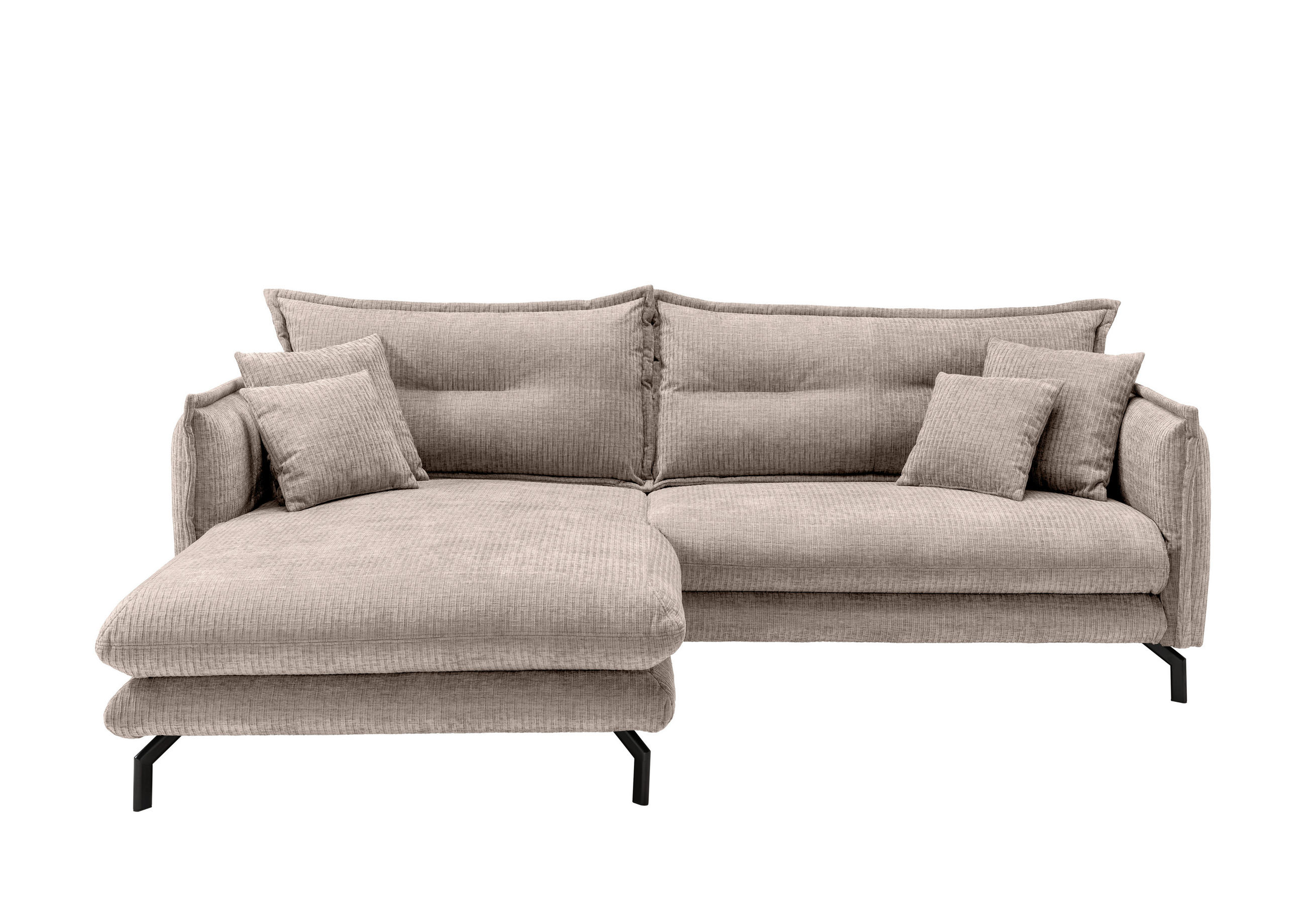 ECKSOFA in Velours Beige  - Beige/Schwarz, Design, Textil/Metall (180/255cm) - Livetastic