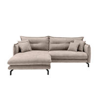 ECKSOFA in Velours Beige  - Beige/Schwarz, Design, Textil/Metall (180/255cm) - Livetastic