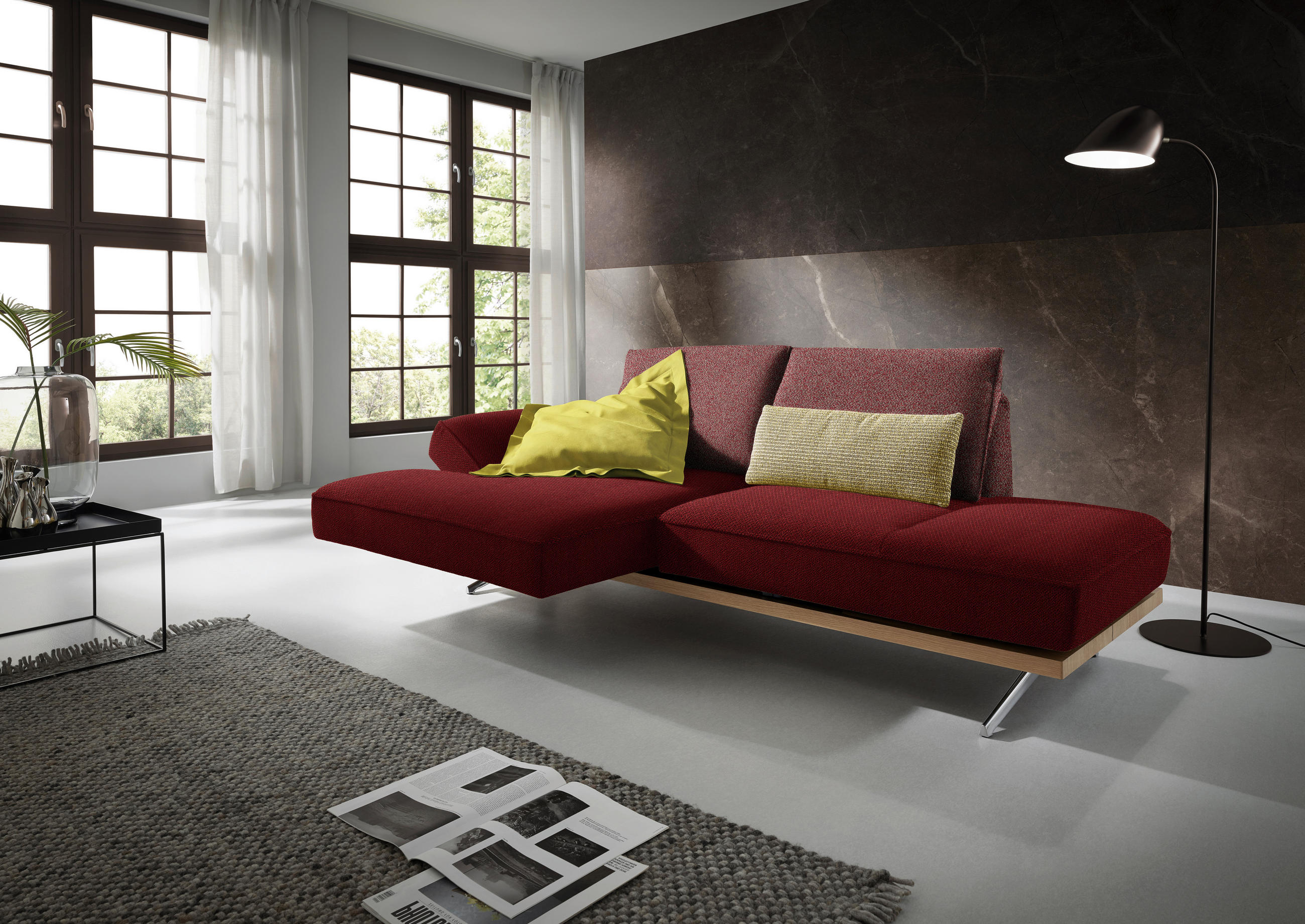 ECKSOFA in Flachgewebe Rot  - Chromfarben/Rot, Design, Holz/Textil (132/240cm) - Koinor