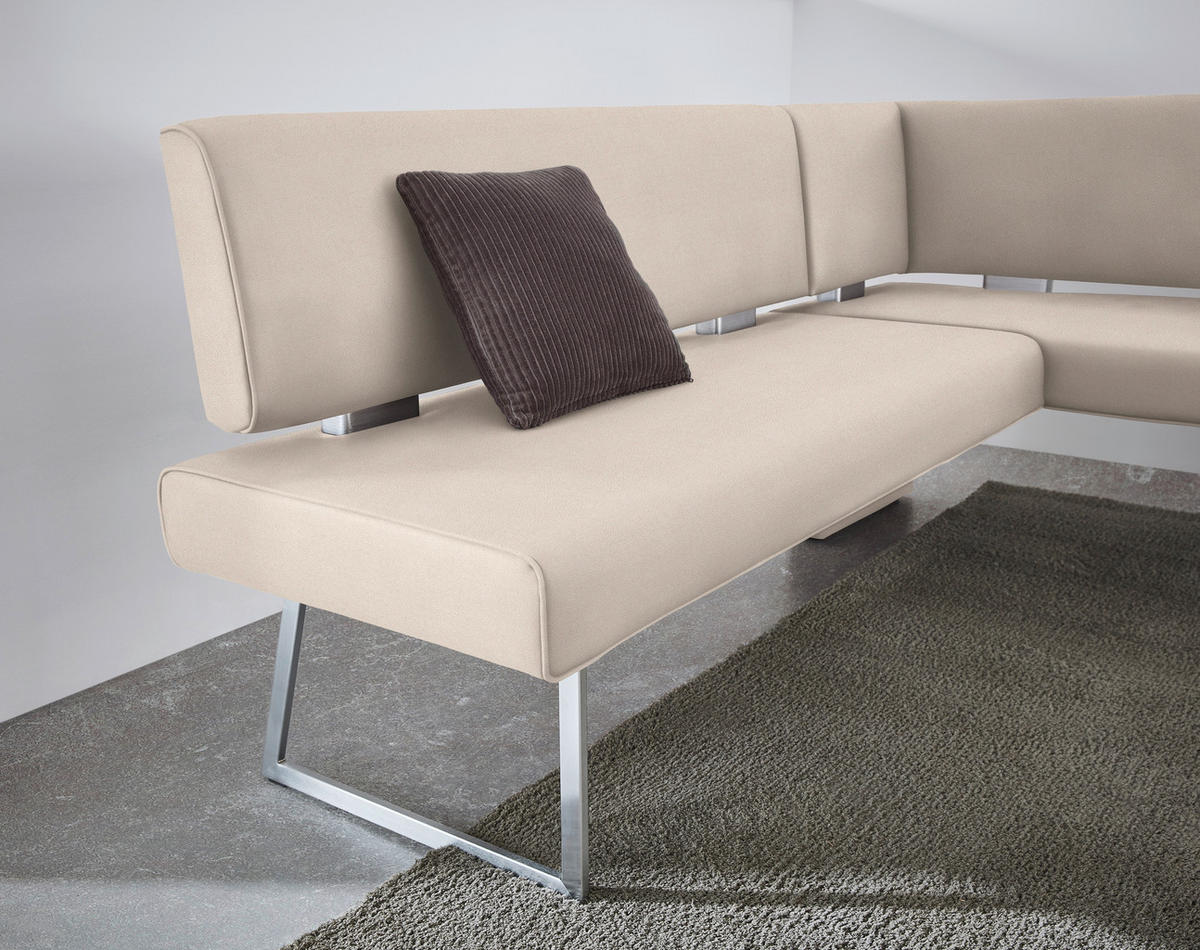 ECKBANK 219/160 cm  in Creme, Edelstahlfarben  - Edelstahlfarben/Creme, Design, Textil/Metall (219/160cm) - Dieter Knoll