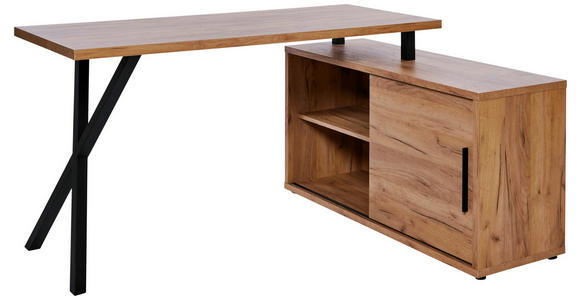 ECKSCHREIBTISCH 150/110/74 cm in Eichefarben - Eichefarben/Schwarz, MODERN, Holzwerkstoff/Metall (150/110/74cm) - Novel