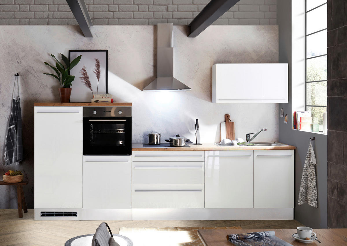 Bucătărie Fără Electrocasnice  - argintiu/alb, Basics, plastic/material pe bază de lemn (320cm) - MID.YOU