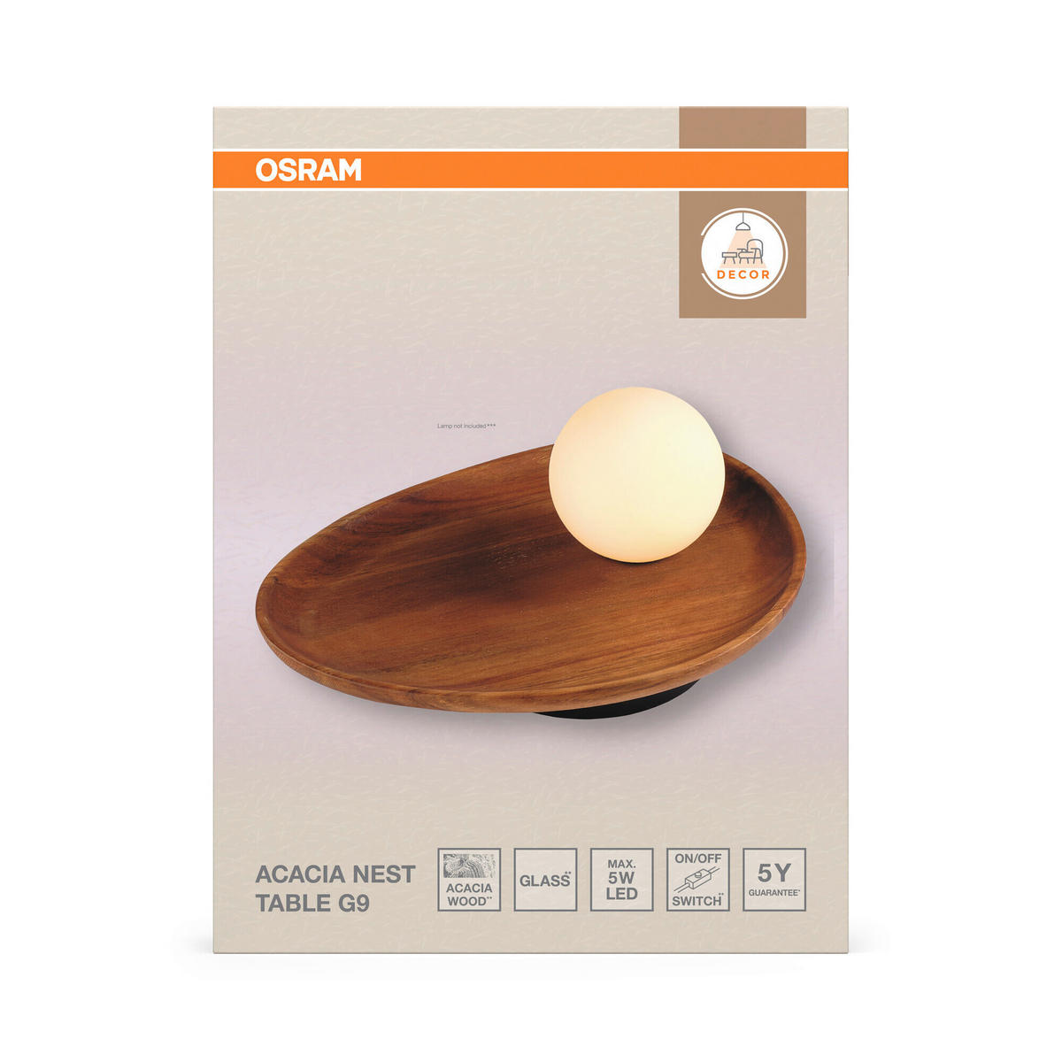 TISCHLEUCHTE 32,5/24/13,5 cm   - Akaziefarben, Basics, Glas/Holz (32,5/24/13,5cm) - Osram
