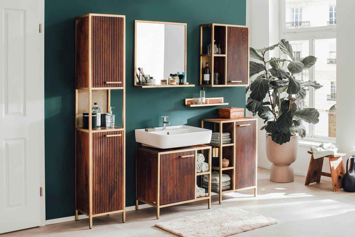 HOCHSCHRANK 35/190/40 cm  - Dunkelbraun/Goldfarben, MODERN, Holz/Metall (35/190/40cm) - Livetastic