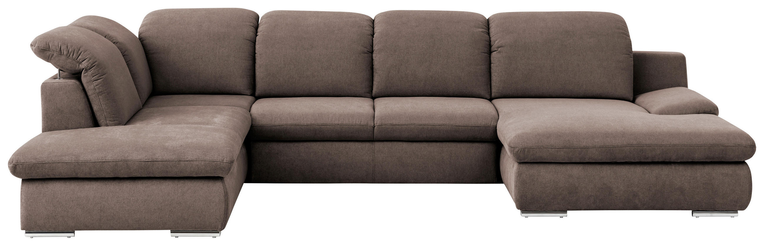 WOHNLANDSCHAFT Taupe Chenille  - Taupe/Chromfarben, Design, Textil/Metall (212/353/165cm) - Livetastic