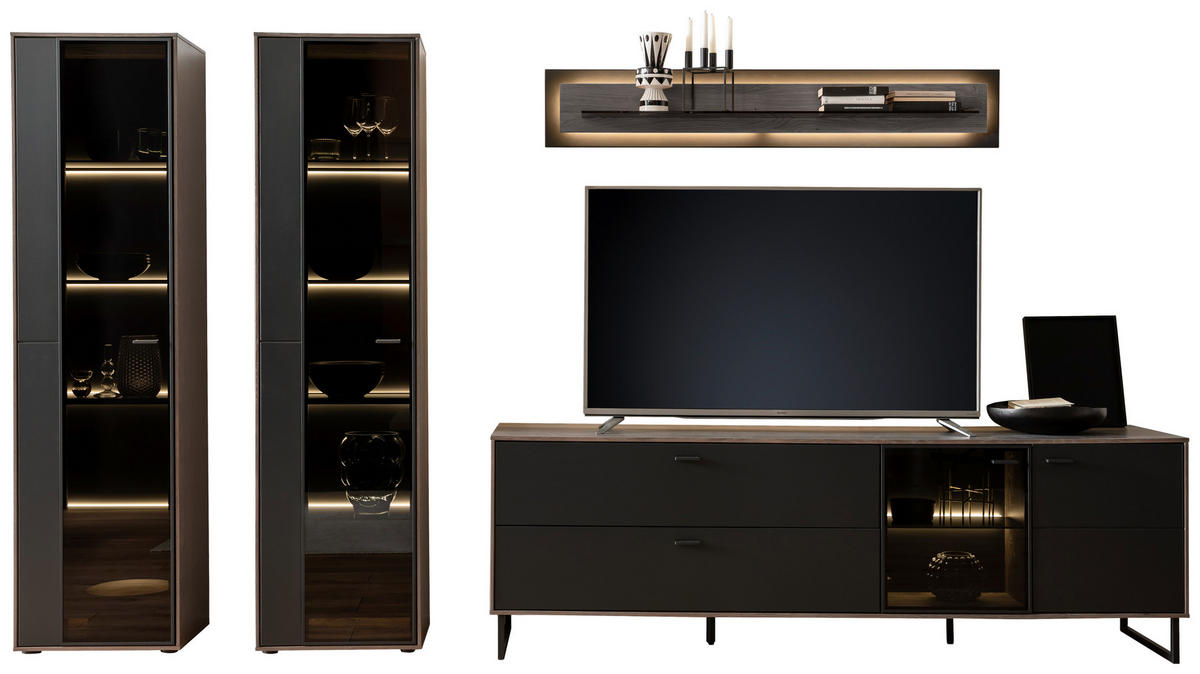 HYLLKOMBINATION  i svart, ekfärgad  339/190/50 cm  - svart/antracit, Design, metall/trämaterial (339/190/50cm) - MID.YOU