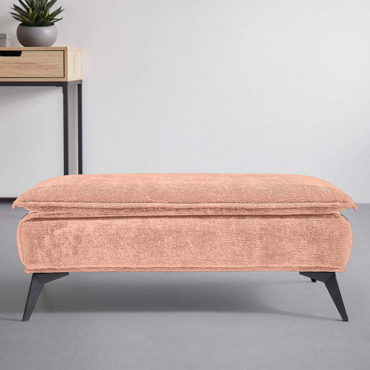HOCKER Textil Altrosa  - Schwarz/Altrosa, Modern, Textil/Metall (122/47/68cm) - MID.YOU