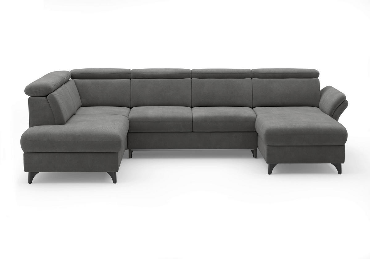WOHNLANDSCHAFT GLENDALE E in Flachgewebe Grau  - Schwarz/Grau, KONVENTIONELL, Textil/Metall (193/321/166cm) - Sit & More
