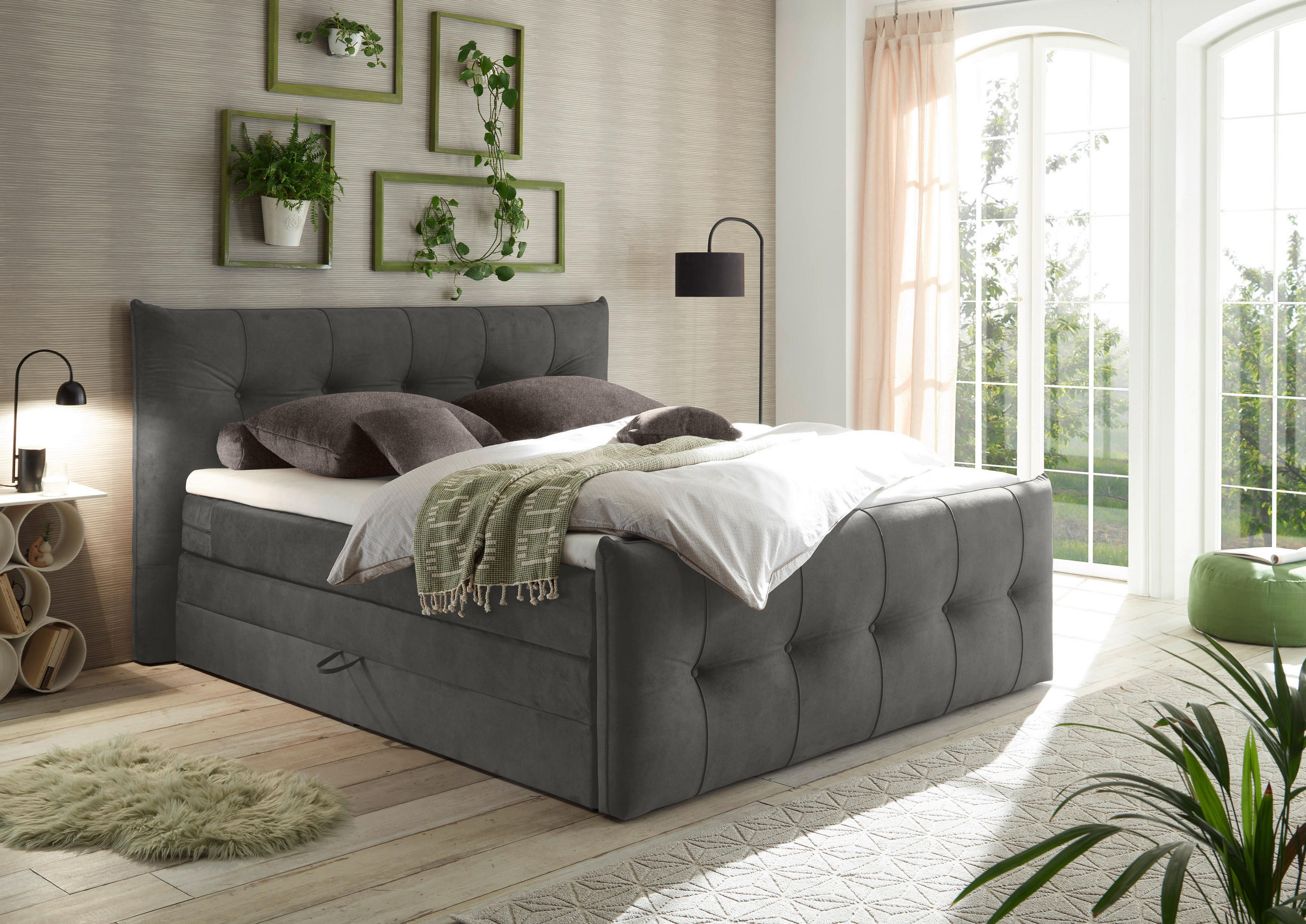 BOXSPRINGBETT 180/200 cm  in Anthrazit  - Anthrazit/Schwarz, KONVENTIONELL, Kunststoff/Textil (180/200cm) - Esposa