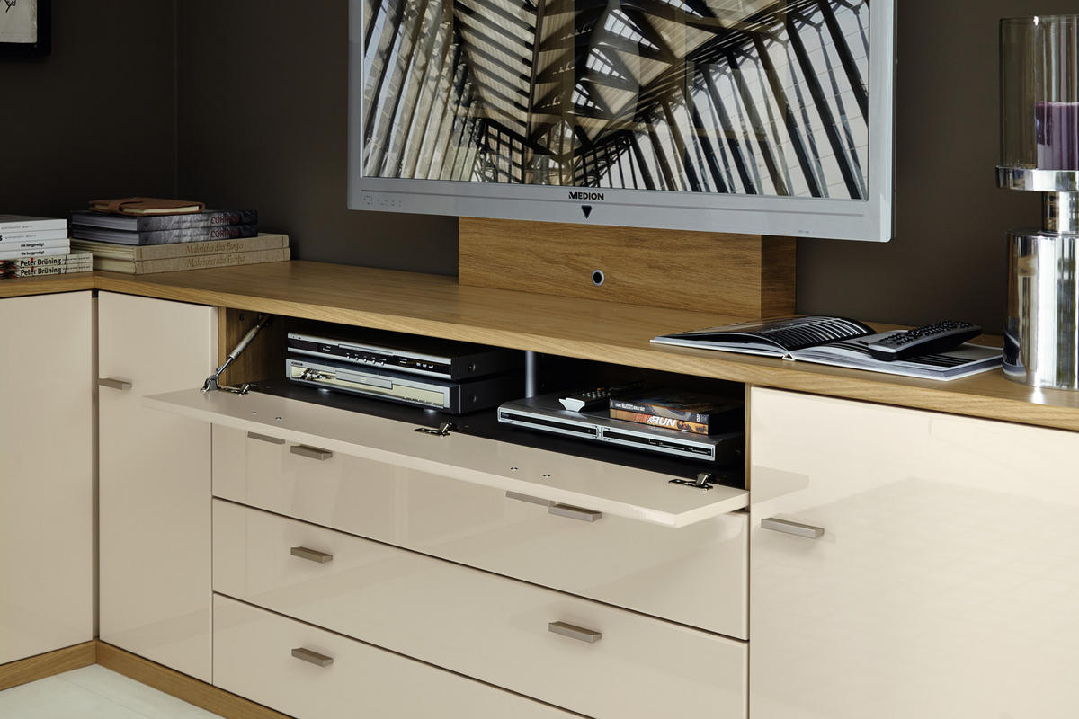 WOHNWAND  in Eichefarben, Beige   - Eichefarben/Eschefarben, KONVENTIONELL, Glas/Holz - Invivus