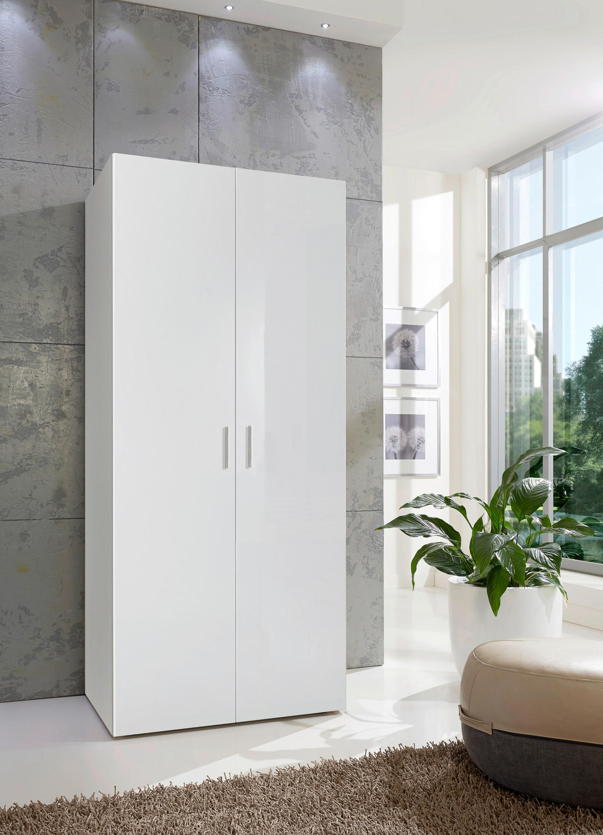GARDEROBENSCHRANK  in 80/185/54 cm  - Chromfarben/Weiß Hochglanz, Design, Holzwerkstoff/Kunststoff (80/185/54cm) - Xora