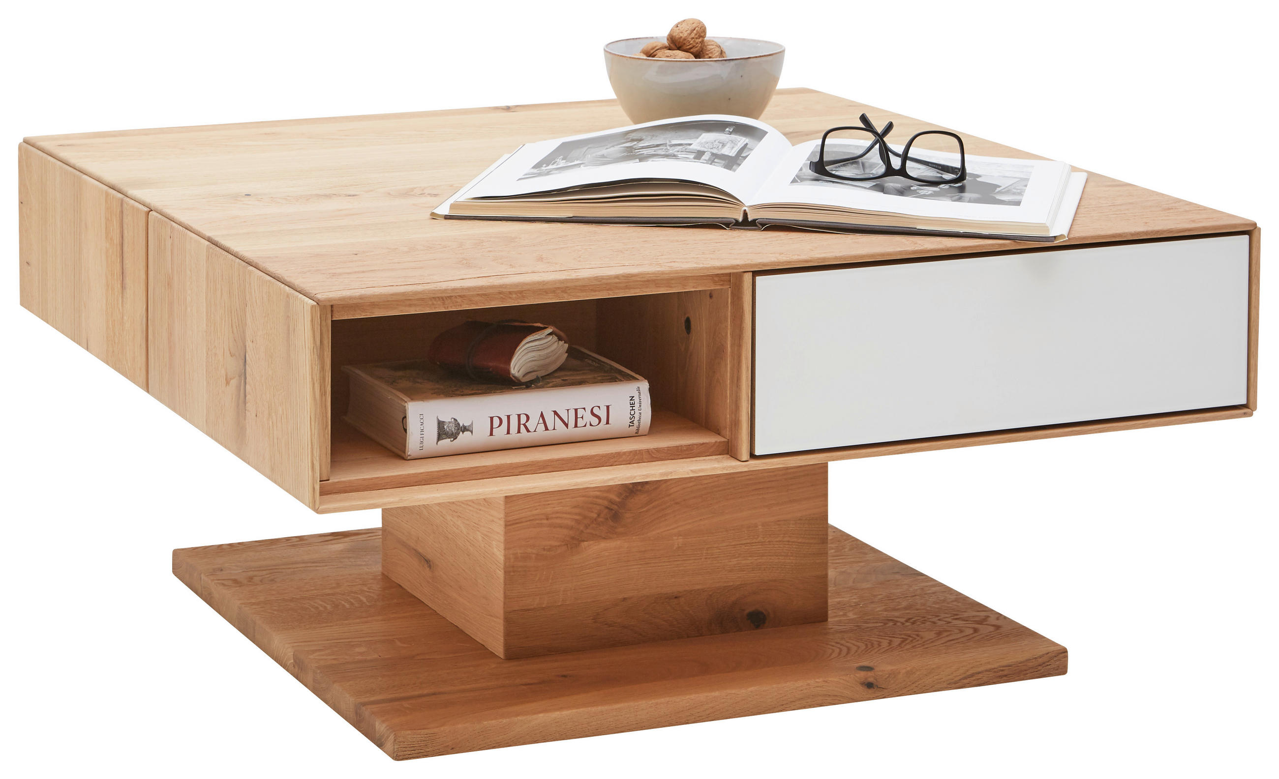 COUCHTISCH in Holz 80/80/42 cm - Weiss/Eichefarben, Natur, Holz (80/80/42cm) - Valnatura