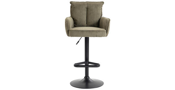 BARHOCKER Cord Olivgrün Eisen Stoffauswahl, Sitzfläche 360° drehbar, inklusive Armlehnen  - Schwarz/Olivgrün, Design, Textil/Metall (54/101-122/58cm) - Novel