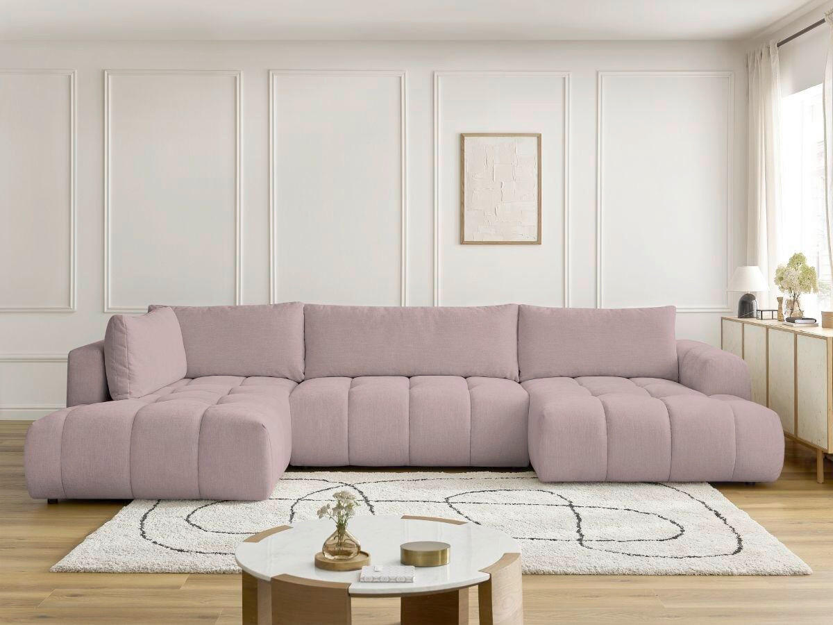 WOHNLANDSCHAFT  FUJI  Pink Leinenoptik  - Pink/Schwarz, MODERN, Kunststoff/Textil (204/377/160cm)