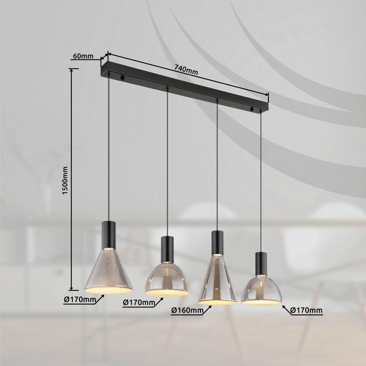 ZÁVĚSNÉ LED SVÍTIDLO, 87/17/150 cm  - Design (87/17/150cm) - Globo