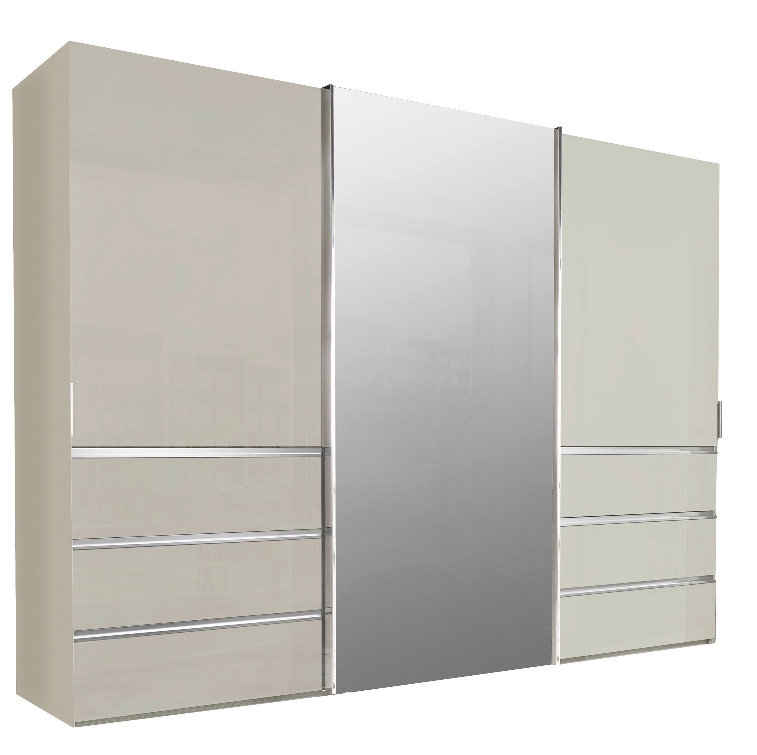 SCHWEBETÜRENSCHRANK 300/217/67 cm 3-türig Champagner  - Chromfarben/Champagner, Design, Glas/Holzwerkstoff (300/217/67cm) - Novel