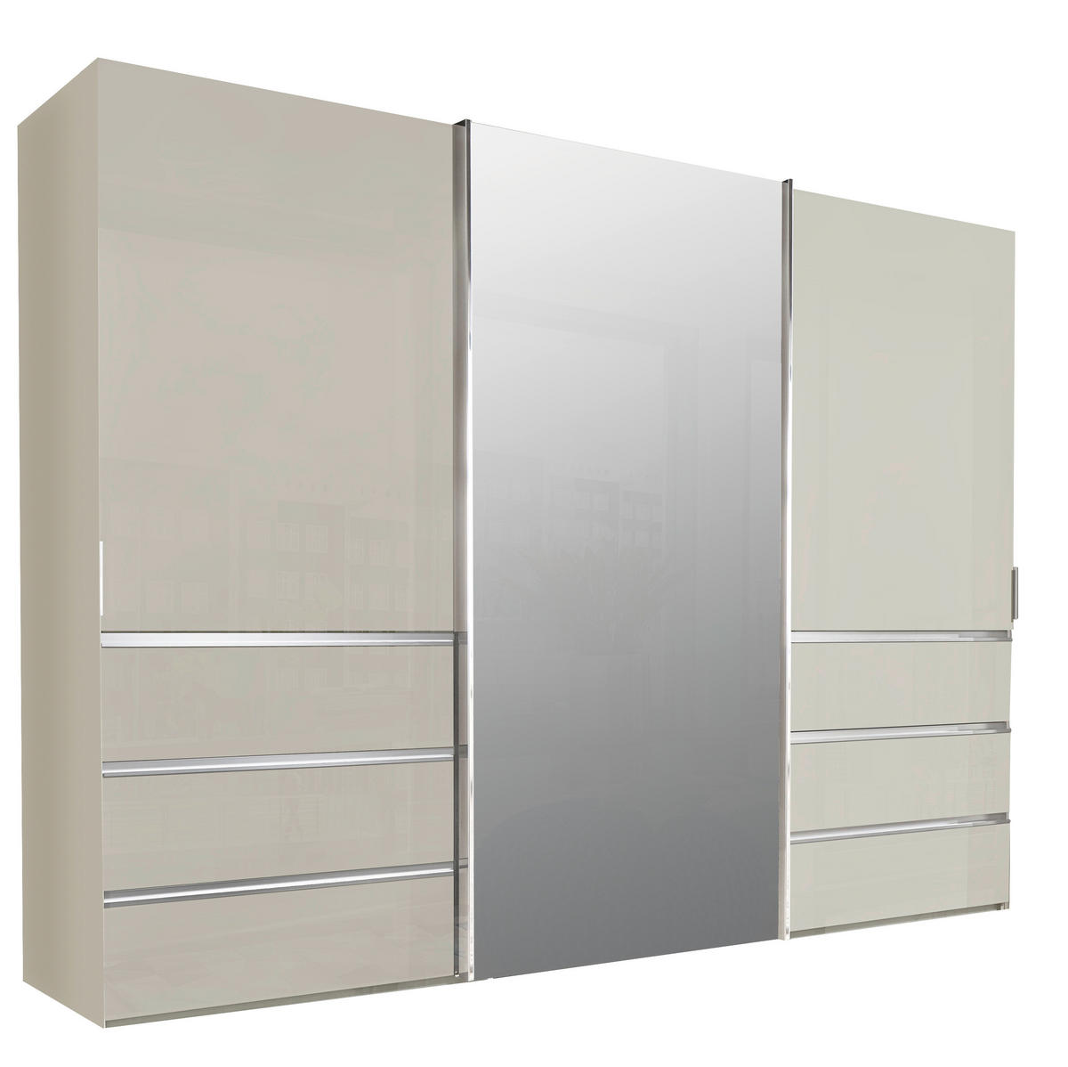 SCHWEBETÜRENSCHRANK 300/217/67 cm 3-türig Champagner  - Chromfarben/Champagner, Design, Glas/Holzwerkstoff (300/217/67cm) - Novel