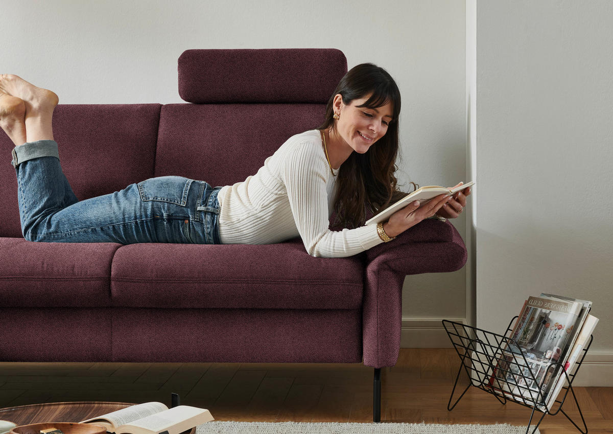 ECKSOFA in Flachgewebe Weinrot  190/241 cm  - Weinrot/Schwarz, KONVENTIONELL, Textil/Metall (190/241cm) - Beldomo Comfort