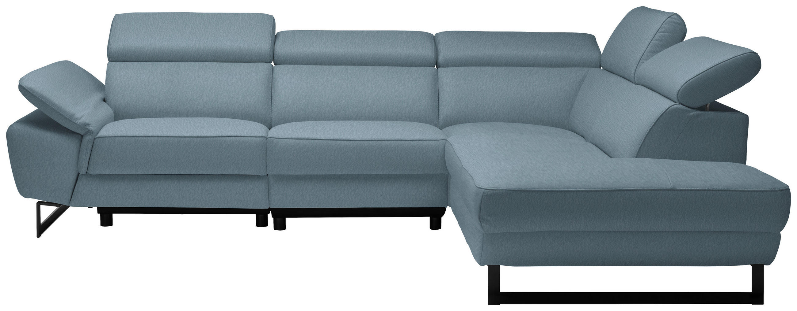 ECKSOFA in Echtleder Blaugrau  - Blaugrau/Schwarz, Design, Leder/Metall (281/225cm) - Celina Home