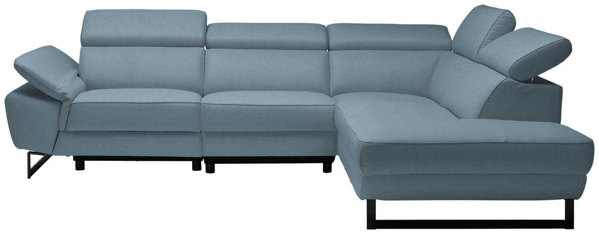 ECKSOFA Blaugrau Echtleder  - Blaugrau/Schwarz, Design, Leder/Metall (281/225cm) - Celina Home