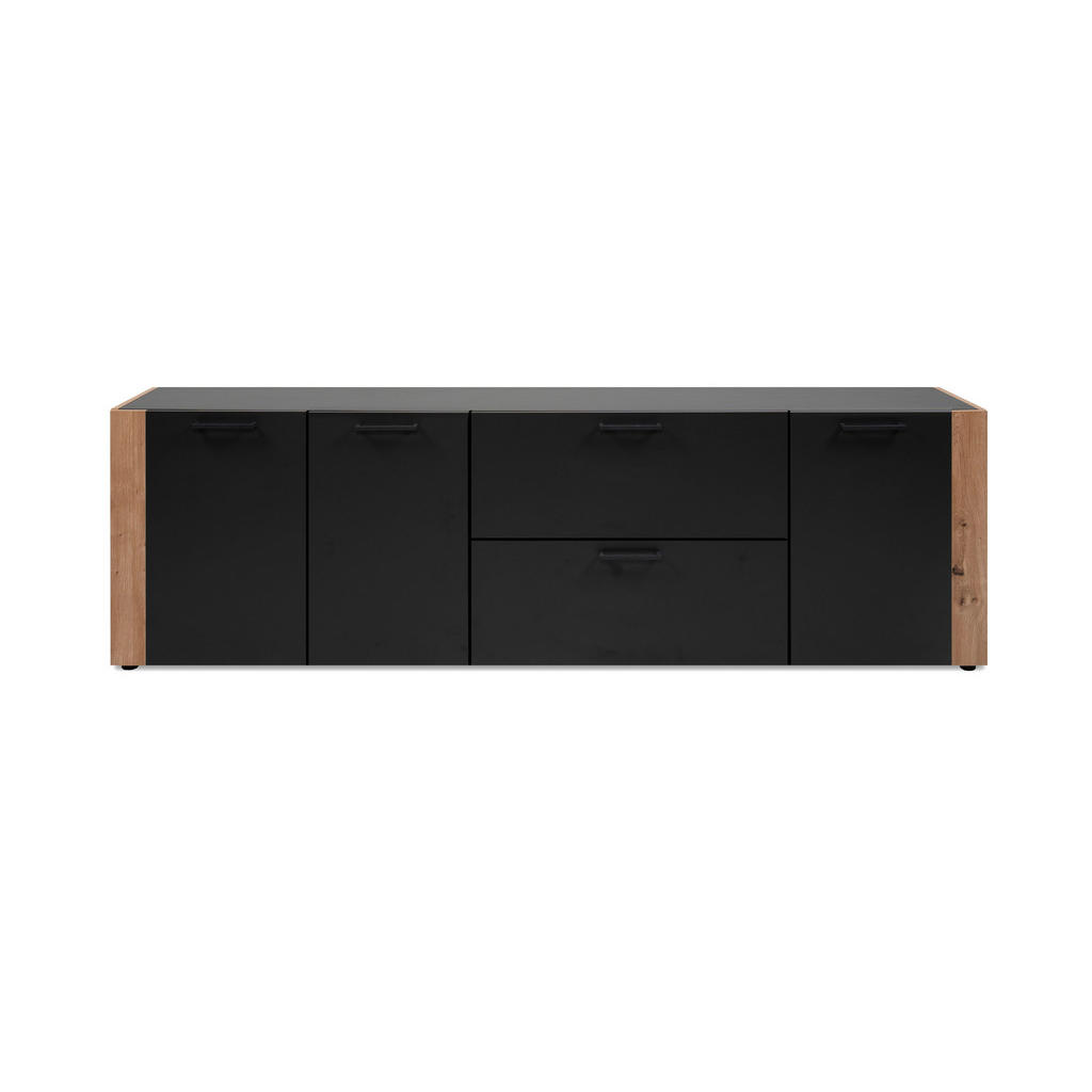Thumbnail - Mid.you Lowboard, Anthrazit, Eiche Artisan, Kunststoff, 2 Fächer, 2 Schubladen, 198x61x34.5 cm, Wohnzimmer, Wohnwände, L...