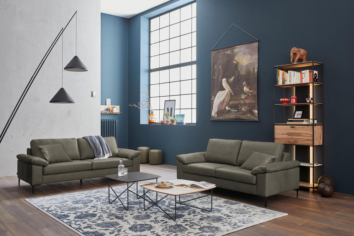 3-SITZER-SOFA  in Echtleder Grau   - Schwarz/Grau, Design, Leder/Metall (224/83/97cm) - Schöner Wohnen