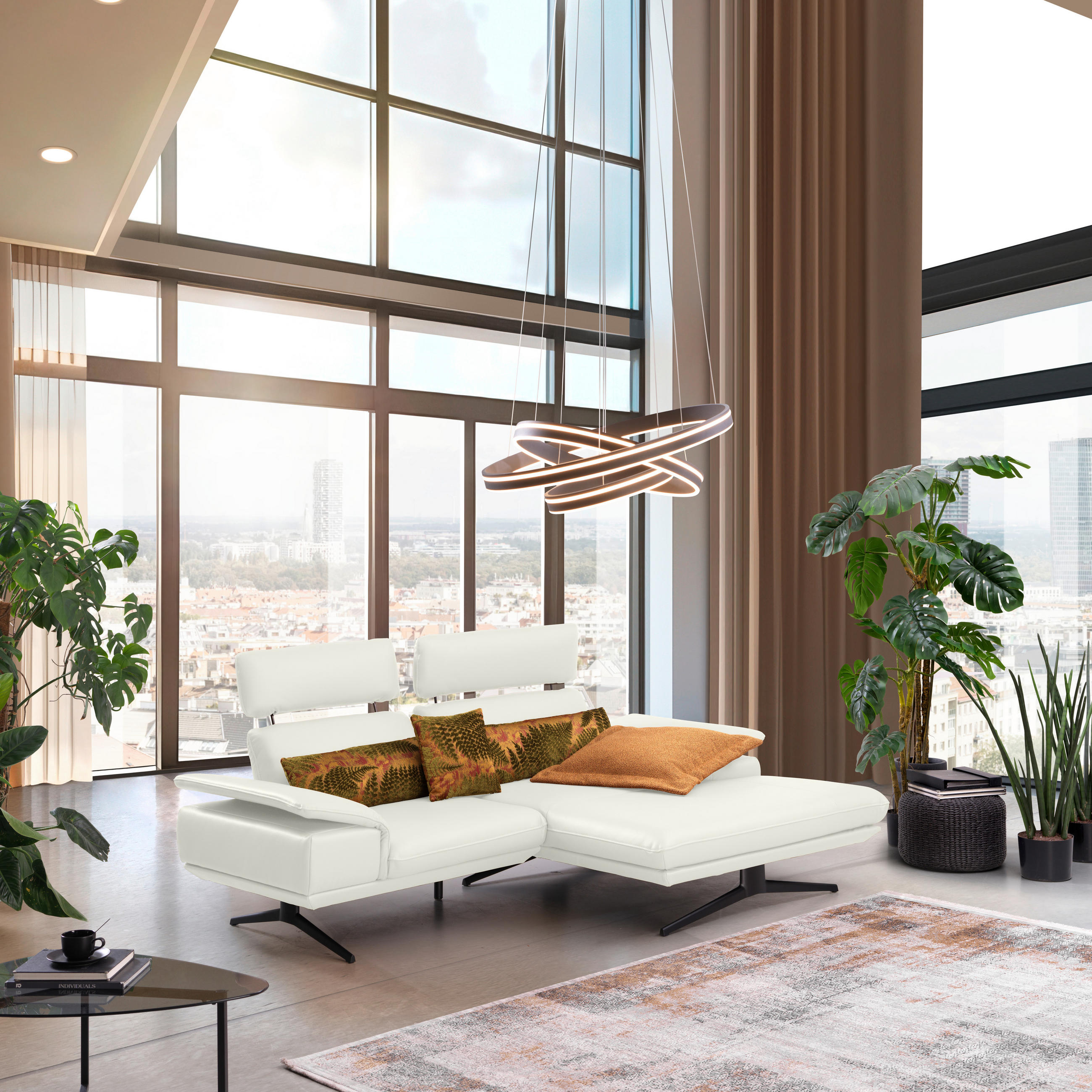 ECKSOFA in Echtleder Weiss  - Weiss/Beige, Design, Leder/Metall (239/150cm) - Koinor