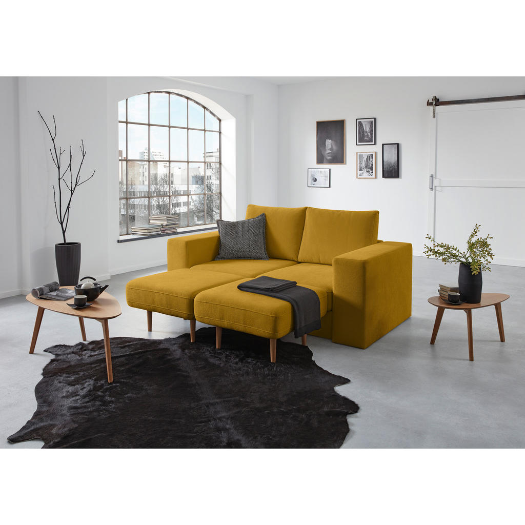 Thumbnail - Looks by W.Joop Dreisitzer-Sofa Looks V-1, Gelb, Textil, Eiche, massiv, 2-Sitzer, 212x96x107 cm, Made in EU, Wohnzimmer,...