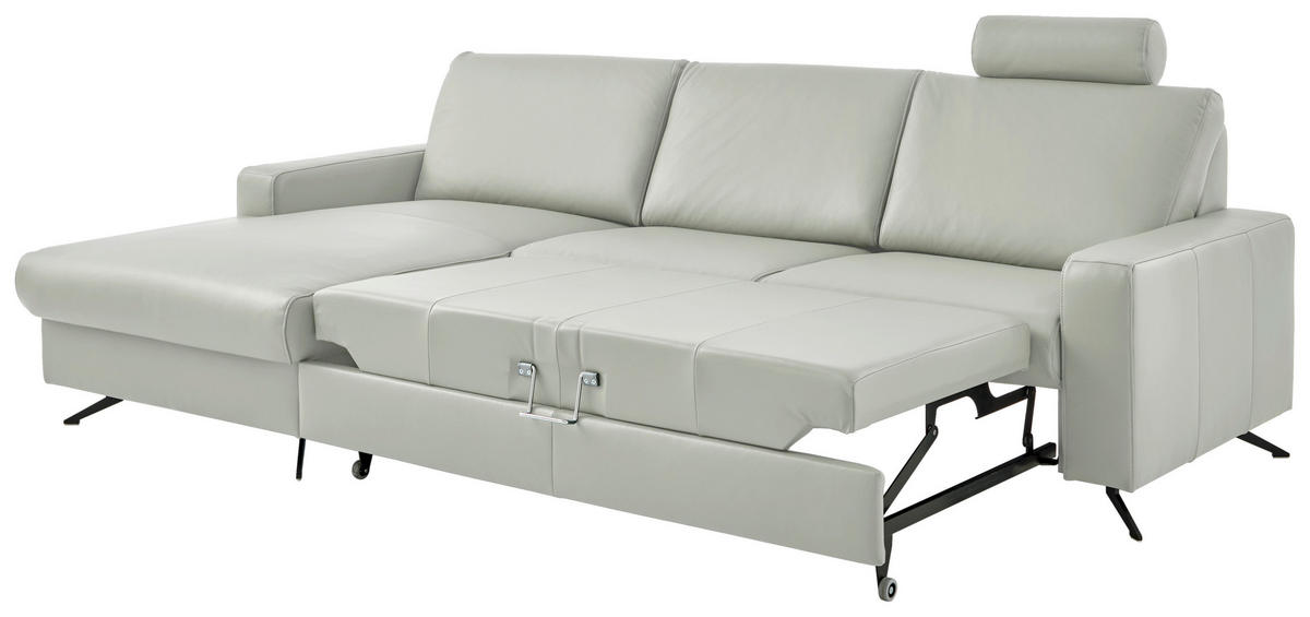 ECKSOFA in Echtleder Silberfarben  - Silberfarben/Schwarz, Design, Leder/Metall (165/267cm) - Beldomo Premium