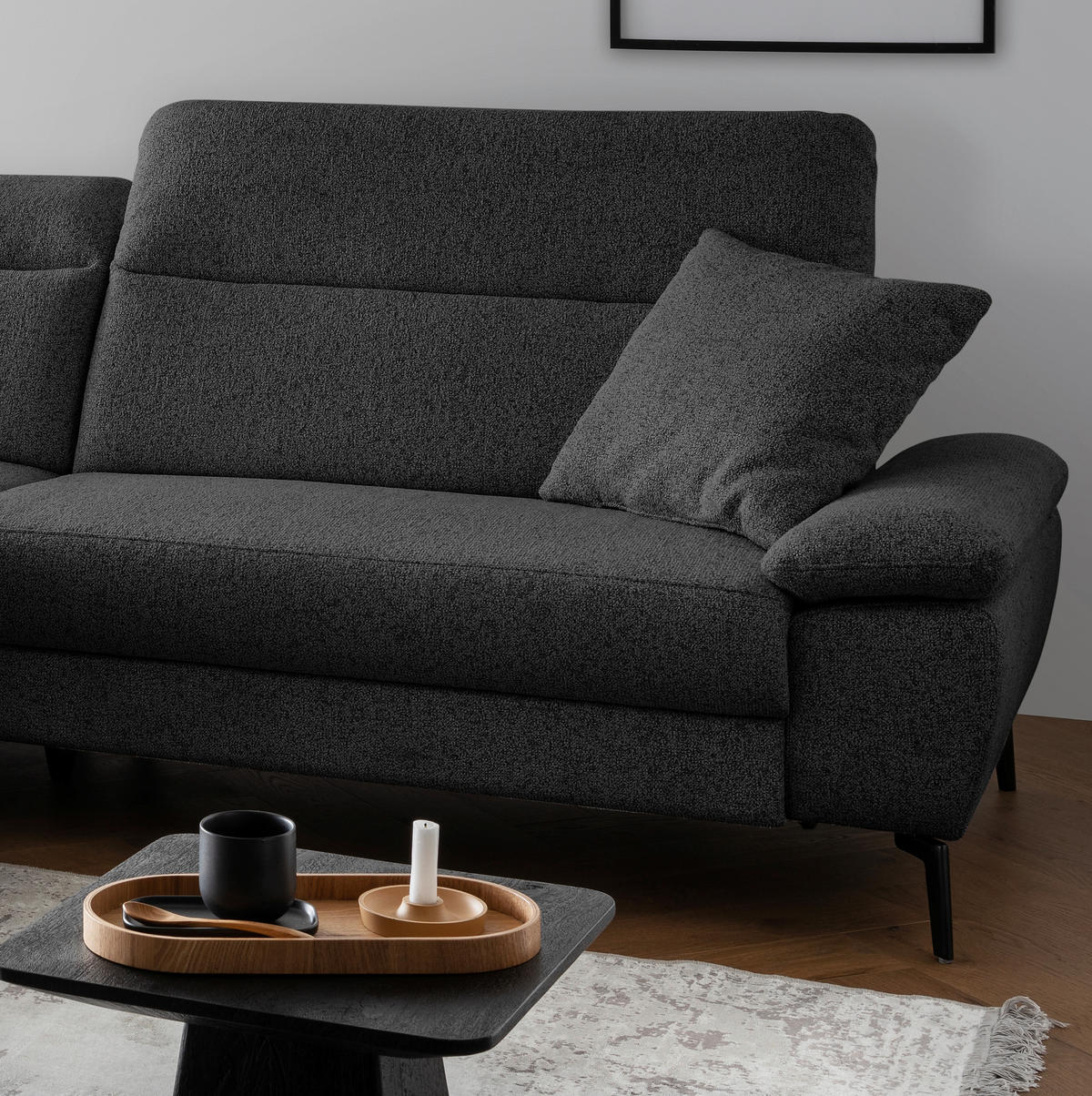 ECKSOFA Struktur Schwarz  - Schwarz, Konventionell, Textil/Metall (178/300cm) - Livetastic