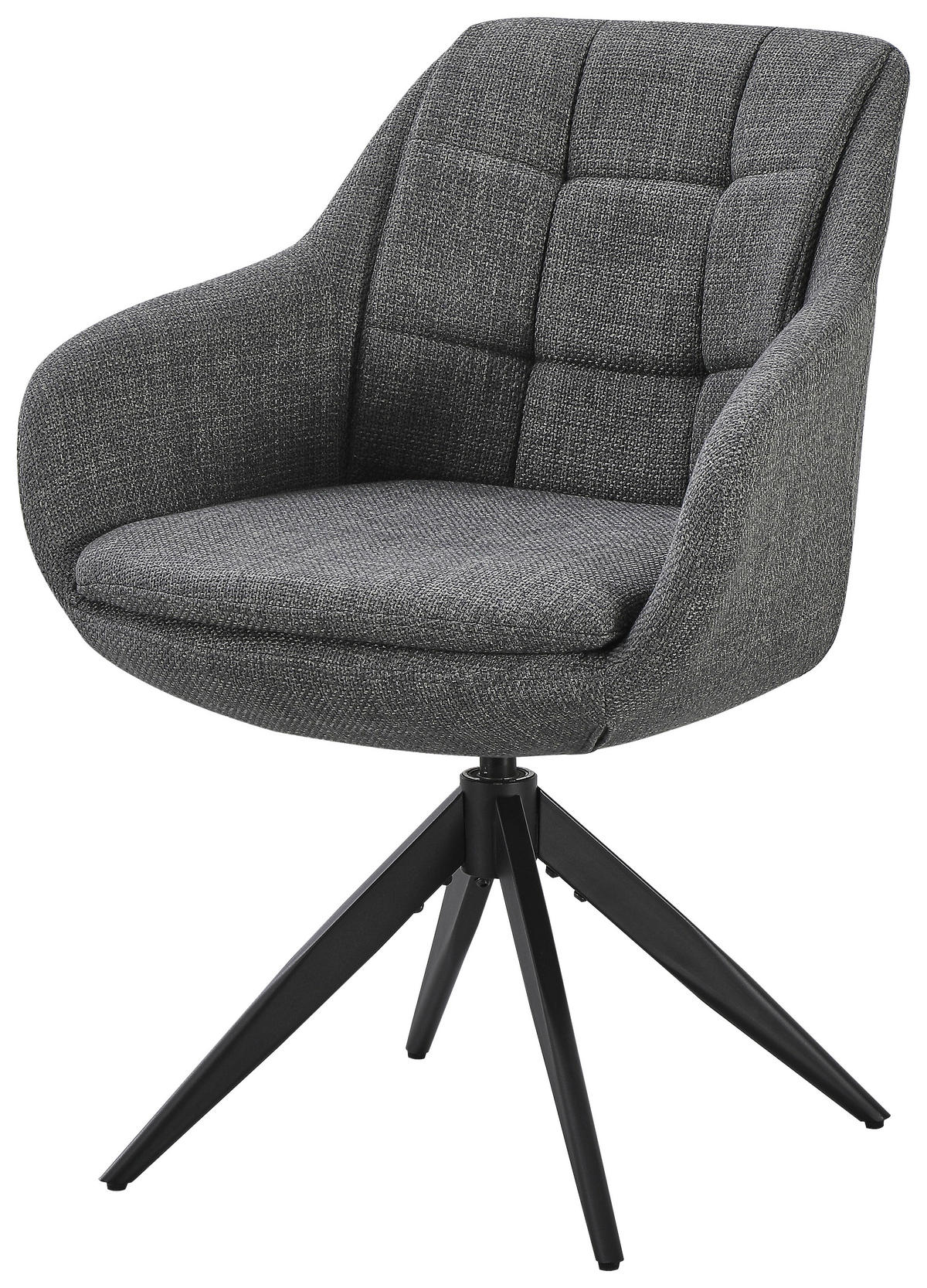 ARMLEHNSTUHL  Sitzfläche 360° drehbar, automatische Rückholfunktion Webstoff  Schwarz, Dunkelgrau  - Dunkelgrau/Schwarz, Design, Textil/Metall (63/83/61cm) - Novel