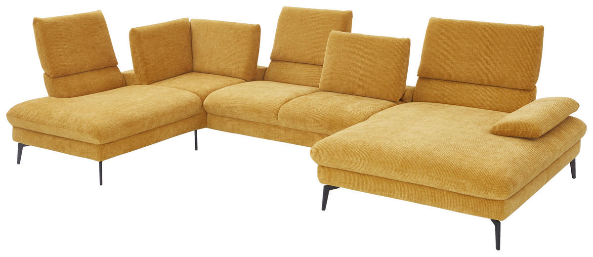 WOHNLANDSCHAFT in Webstoff Currygelb  - Currygelb/Schwarz, Design, Textil/Metall (208/354/157cm) - Dieter Knoll