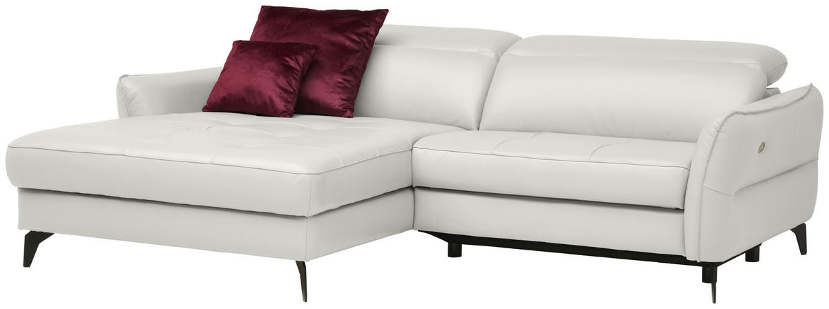 ECKSOFA Creme Echtleder  - Creme/Schwarz, Design, Leder/Metall (175/246cm) - Livetastic